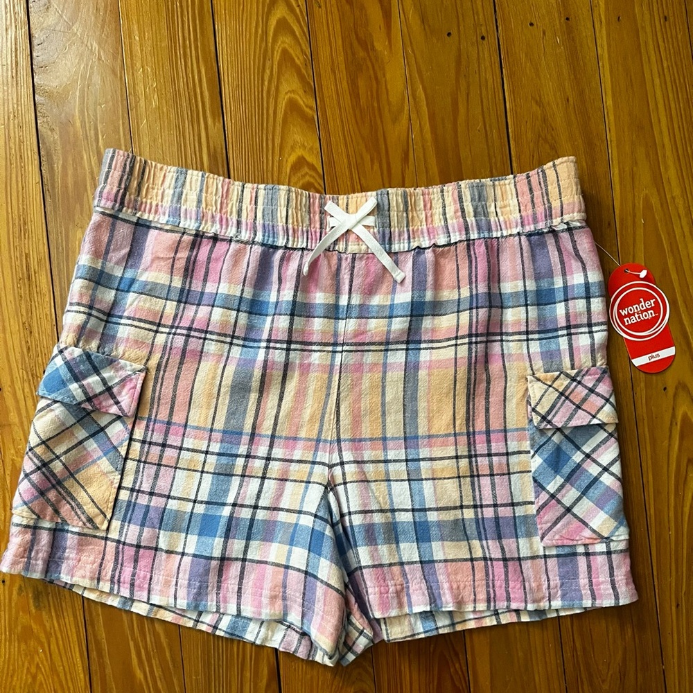 Wonder Nation Plaid Linen Rayon Blend Shorts